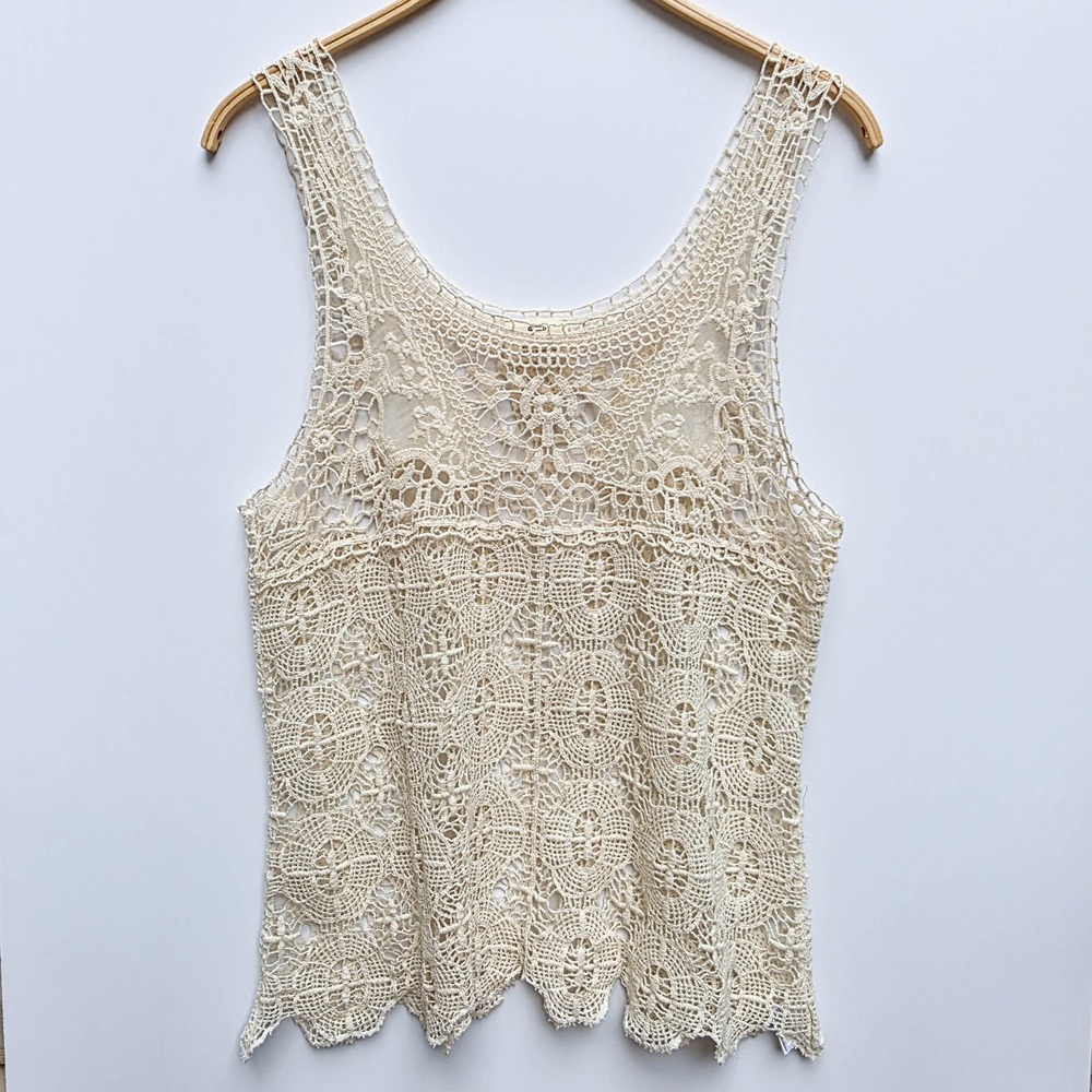 Pins & Needles Boho Crochet Top Ivory Lace Sz L Sleeveless Festival Cottagecore - Picture 3 of 6